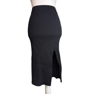 Bebe Ribbed Midi Skirt with Side Slit‎ Black Size Medium